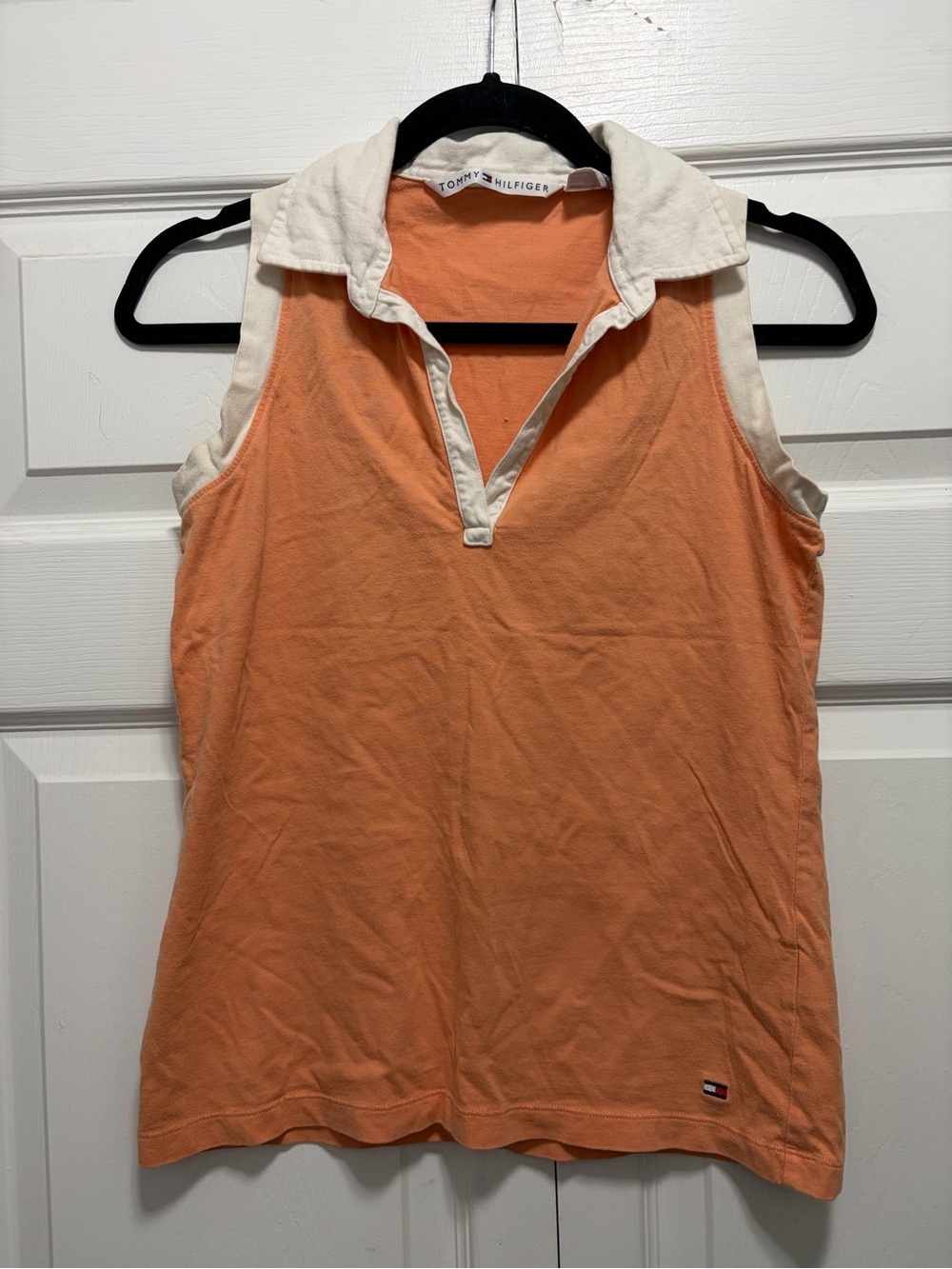 Tommy Hilfiger Orange Sleeveless Polo Tank with Cream Trim vintage Y2K